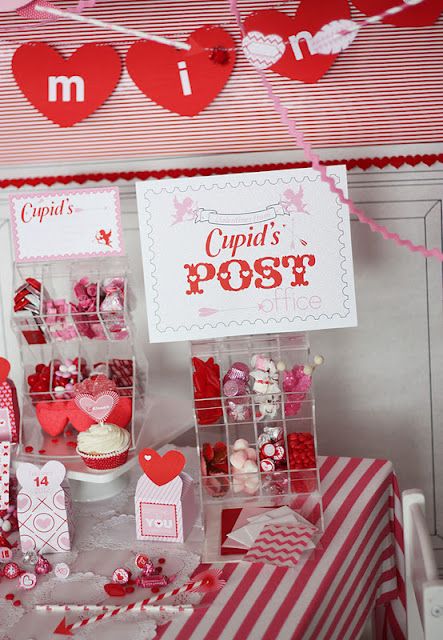 Cupid's Post Office - Valentine's Day Party Office Celebration Ideas, Valentines Day Office, Post Decor, Valentine Activity, Play Stations, Mini Boxes, Valentines Baby Shower, Valentine's Day Decorations, Valentine's Party