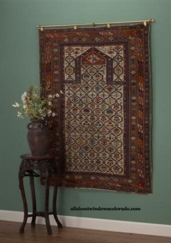 How to hang a rug gives suggestions for several ways to hang your rug and make it a focal point in any room... Rug On Wall, Rug Hanging, Tapestry Hanger, Diy Tapestry, Antique Persian Carpet, Photo Wall Gallery, Rug Wall Hanging, Diy Ceiling, Room Redesign