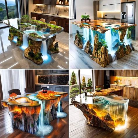 Waterfall Tables, Wood Waterfall, Rental Ideas, Fantasy Furniture, Hosting Dinner, Mansions Homes, Seamless Transition, Modern Cabinets, Entertaining Guests