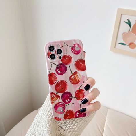 Cherry Phone Case, Cherries Painting, Artsy Phone Cases, Retro Cherry, Hand Phone, Diy Iphone Case, Cherry Fruit, Art Phone Cases, Sweet Cherries