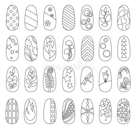 Nail Art Outline, Nail Design Sketch, Nail Art Stencils Printable, Nail Base Drawing, Nail Art Practice Template, Nail Template Free Printable, Nail Doodles, Printable Nail Art Templates, Nail Art Flowers Designs