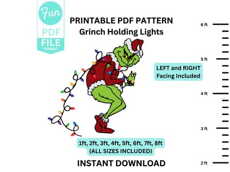 Grinch Holding Lights Pattern Grinch Stencil Template, Grinch Yard Art, Wood Cutout, Woodworking Display Pattern 6ft 7ft 8ft Whoville - Etsy Grinch Plywood Cutout, Diy Grinch Wood Cutout, Grinch Template Free Printable, Grinch Template, Grinch Stencil, Grinch Yard Art, Yard Art Wood, Grinch Stealing Lights, Grinch Pattern