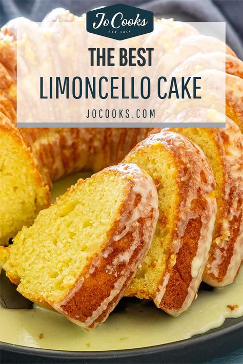 Limoncello Lemon Cake - an irresistible lemon cake with Limoncello liqueur that is a must for any lemon lovers, topped with a sweet Limoncello glaze. jocooks.com #limoncello #lemoncake #limoncellocake Lemoncello Cakes Easy, Limoncello Glaze, Lemoncello Dessert, Lemon Cello Recipe, Limoncello Desserts, Limoncello Cake, Italian Lemon Pound Cake, Limoncello Recipe, Boozy Desserts