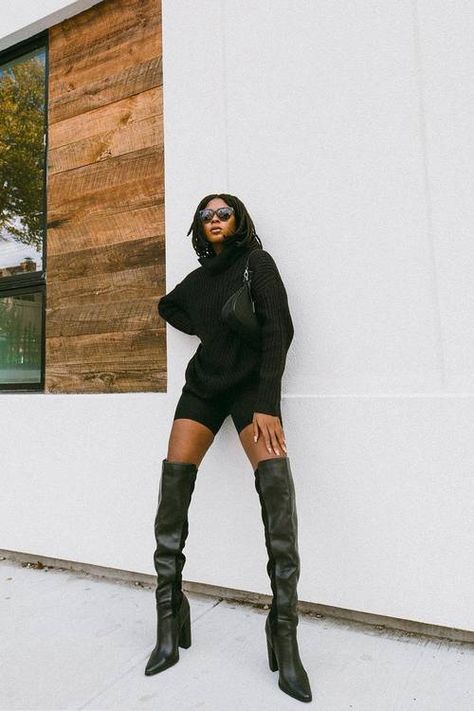 17 Thigh-High Boot Outfit Ideas We’re Re-Creating | Who What Wear Over The Knee Boots Outfits, Black Thigh High Boots Outfit, Thigh High Boots Outfits, How To Wear Thigh High Boots, Thigh Boots Outfit, Thigh High Boots Outfit, Over The Knee Boot Outfit, 2023 Aesthetic, Fall Boots Outfit