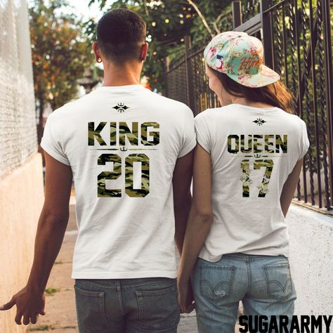 King and Queen camo couple t-shirts — SugarARMY King And Queen Shirts, Girlfriend Outfits, King Queen Shirts, Anniversary Shirts, Engagement Shirt, Cute Couple Shirts, House Move, Couples Shirts, Queen Tee