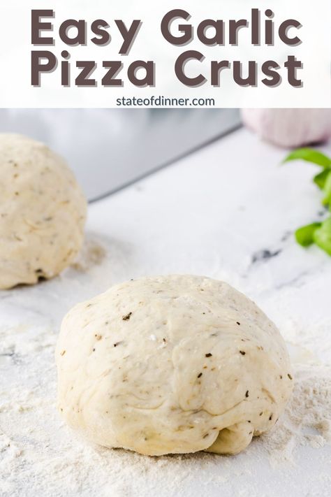 This super simple homemade garlic and herb pizza dough recipe is so flavorful and makes a chewy, crispy crust. It's easy to make your own pizza dough at home! Just 5 minutes to mix together, about an hour to rest, and the dough is ready to bake! Garlic Pizza Dough Recipe, Herb Pizza Dough Recipe, Make Your Own Pizza Dough, Herb Pizza, Italian Pizza Dough Recipe, Best Pizza Dough Recipe, Pizza Oven Recipes, Garlic Pizza, Homemade Pizza Crust