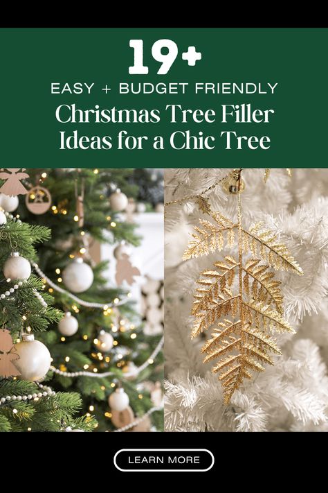 Create Pinterest worthy holiday decor by using these 19+ EASY and affordable Christmas tree filler ideas this holiday season. Includes ideas for faux florals, flowers, coffee filter, tissue paper, various types of ribbon, garland and more! Christmas Tree Filler Ideas Diy, Christmas Tree Filler Ideas, Christmas Tree Filler, French Christmas Tree, Tissue Paper Trees, Porch Christmas Tree, Tree Fillers, Pretty Porches, Filler Ideas