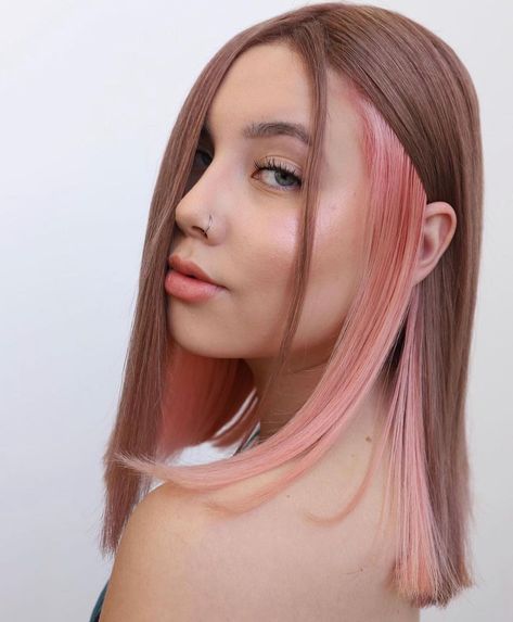 Blonde Panels In Hair, Panel Coloring Hair, Panel Of Color In Hair, Colour Panel Hair, Panels Of Color In Hair, Blonde Panels In Hair Brown, Color Panels In Hair, Panel Hair Color, Rosegold Haircolor