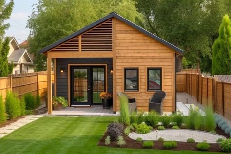 Backyard Tiny Guest House, Tiny Guest House, Backyard Guest Houses, Guest House Plans, Entry Porch, House Design Ideas, Tiny House Layout, Small Cottages, Cottage Style House Plans