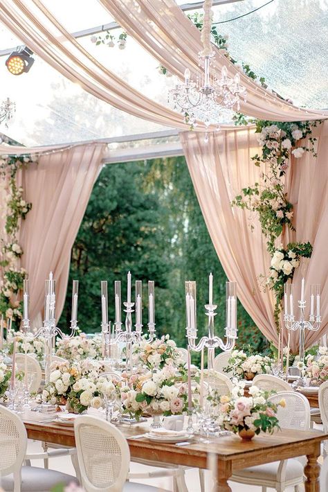 dusty rose wedding tent with cloth and greenery with flowers and candles on tables roman_ivanov_weddings Wedding Table Pink, Dusty Pink Weddings, Dusty Rose Wedding, Wedding Floral Centerpieces, Wedding Tent, Wedding Forward, Salou, Tent Wedding, Popular Wedding