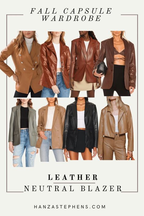 Fall capsule wardrobe finds Neutral blazers Leather blazers: my brown leather blazer is actually one of the first work pieces I ever bought! I got it back in 2013 and I still wear it to this day. This is something that to me is worth the investment. #LTKSeasonal #LTKstyletip #LTKCon Leather Blazer Fall Outfit, Light Brown Leather Blazer Outfit, Brown Blazer Outfit Casual, Brown Leather Blazer Outfit, Brown Blazer Outfit, Blazer Outfits Women, Brown Leather Blazer, Leather Blazers, Millennial Fashion