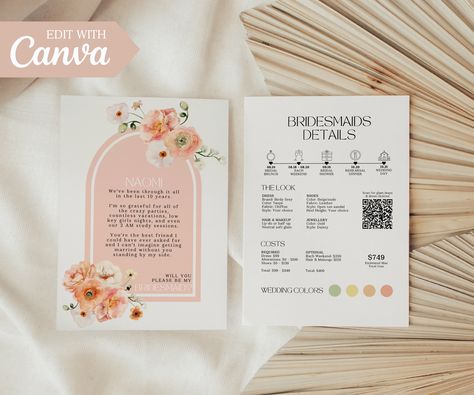 Bridesmaid Expectation Card, Bridesmaid Info Card, Maid Of Honor Proposal Card, Groomsmen Boxes, Floral Bridesmaid, Be My Bridesmaid Cards, Information Card, Bridesmaid Cards, Be My Bridesmaid