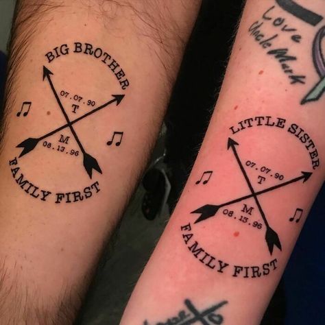 Matching Tattoos For Siblings, Brother And Sister Tattoo Ideas, Friend Tattoos Small, Sister Tattoo Ideas, Brother Sister Tattoo, Matching Friend Tattoos, Big Brother Little Sister, Sisters Tattoo, Brother Tattoos