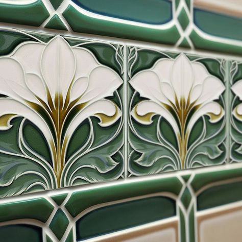 Calla Lily Green Floral Wall Decor Art Nouveau Lily Blue, Art Deco Tiles, Art Nouveau Tiles, Art Deco Floral, Art Nouveau Floral, Vintage Tile, Art Nouveau Design, Floral Wall Decor, Crafts Beautiful