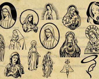 Mother Mary Tattoos, Maria Tattoo, Virgin Mary Tattoo, Blessed Mother Statue, Mary Tattoo, Religious Tattoo, Aztec Tattoo, Clipart Silhouette, Desenho Tattoo