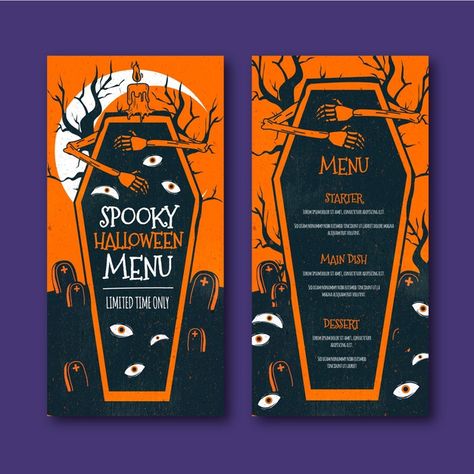 Halloween Menu Template, Halloween Menu Design, San Mig, Event Poster Inspiration, Menu Halloween, Invitations Halloween, Dekorasi Halloween, Halloween Menu, Halloween Templates