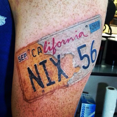 License plate tattoo License Plate Tattoo Ideas, License Plate Tattoo, Andrew Tattoo, Plate Tattoo, Cardinal Tattoos, Car Number Plates, Small Tats, Cute Tats