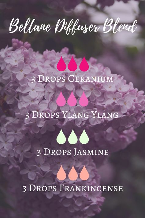 A Beltane essential oil diffuser blend featuring geranium, ylang ylang, jasmine and frankincense - a preview of The Modern Witch's Guide to Beltane online course! Homemade Perfume, Essential Oil Diffuser Blends Recipes, Essential Oil Diffuser Recipes, Oil Diffuser Recipes, Essential Oil Mixes, Essential Oil Blends Recipes, Diffuser Blend, Essential Oil Diffuser Blends, Oil Diffuser Blends