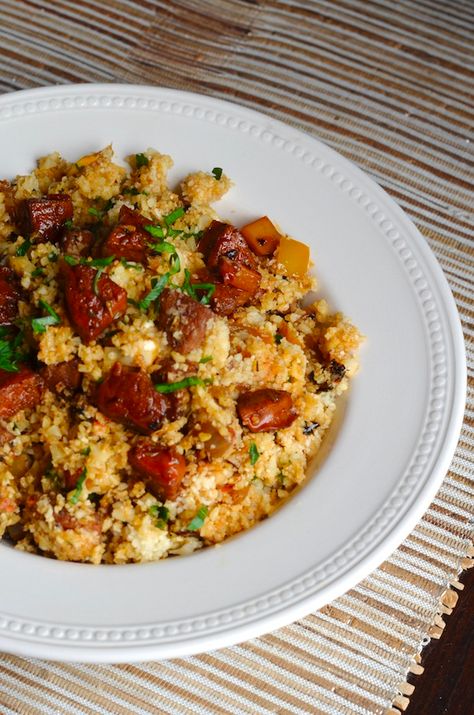 Cauliflower Dirty Rice, Paleo Cauliflower, Cauliflower Rice Recipes, Dirty Rice, Paleo Recipe, Paleo Lunch, Andouille Sausage, Andouille, Paleo Dinner