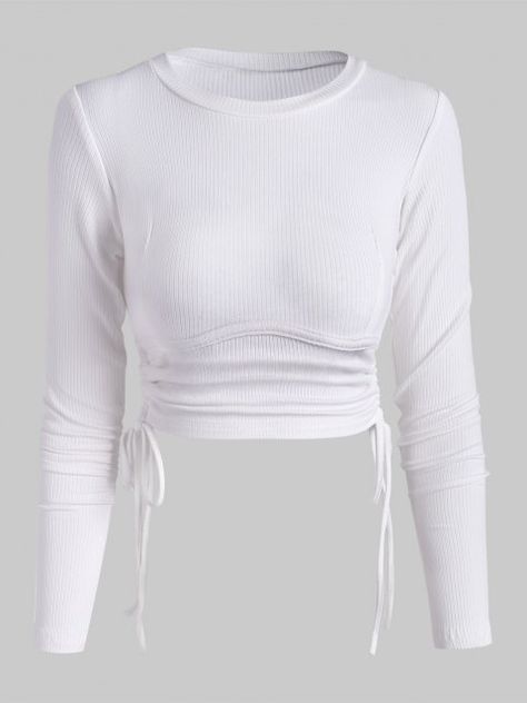 [57% OFF] 2020 Ribbed Side Cinched Crop Top In WHITE | ZAFUL .. Seasons Autumn, Women Tees, Tie Dye Fashion, Long Bodycon Dress, Matching Swimwear, Loungewear Jumpsuit, Mini Dress Casual, White Crop Top, Online Clothing Stores