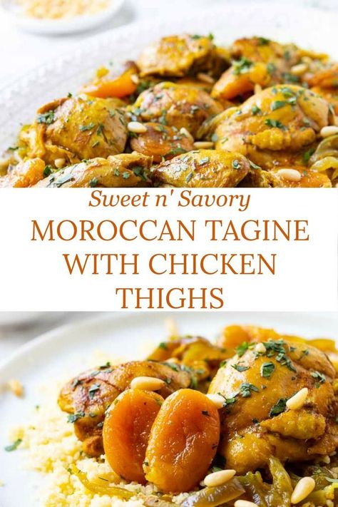 Instapot Moroccan Chicken, Chicken And Apricot Tagine, Moroccan Apricot Chicken, Chicken Tajin Recipes, Tangine Chicken Recipe, Chicken Thigh Stew Recipes, Moroccan Chicken Thighs, Morrocan Recipe, Tangine Chicken