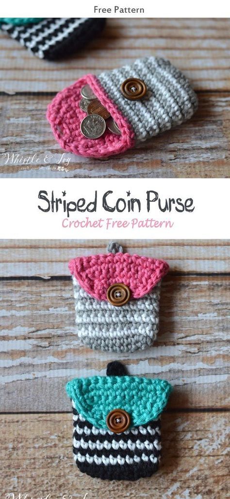 Striped Coin Purse Crochet Free Pattern #freecrochetpatterns #crochetbag Crochet Change Purse, Coin Purse Crochet, Random Crochet, Coin Purse Crochet Pattern, Crochet Phone Cover, Crochet Coin Purse, Purse Ideas, Crochet Phone Cases, Purse Crochet