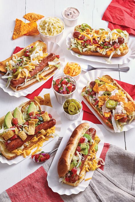 To keep the grilling party going, give these Nacho Dogs a try. With a quick pico de gallo and a chipotle sour cream, all you need is a smattering of fixin’s to choose from to complete these dogs. Similar to a platter of nachos, the toppings are the big deal. Add as little or as many as you like. Nacho Hot Dogs, Chipotle Sour Cream, Grilling Party, Keto Tacos, Navajo Tacos, Chipotle In Adobo Sauce, Spicy Ketchup, Keto Sauces, Chicken Noodle Casserole