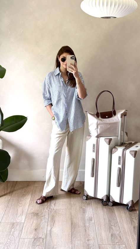 Summer Travel Outfit 2 - Emma Hill Outfits For Florida Vacation, Emma Hill Style, Outfits For Florida, White Linen Pants Outfit, Summer Travel Outfit, Buy Outfits, Emma Hill, Effortless Chic Style, Linen Pants Outfit