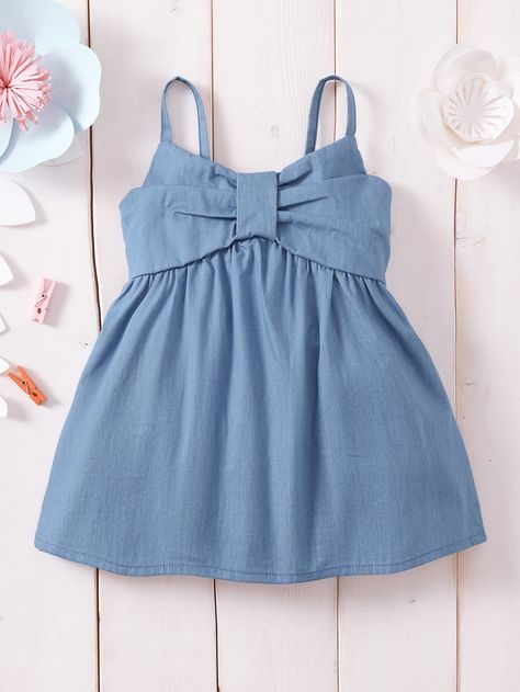 Blue Cute  Sleeveless Cotton Plain Cami Embellished Non-Stretch Summer Baby Clothing Kids Summer Frocks Design, Baby Froks Cotton Design, Cotton Frocks For Baby Girl, Baby Girl Frocks Summer, Baby Frock Ideas, Summer Frocks For Kids, Baby Girl Cotton Frocks Design, Cotton Baby Frocks Patterns, Small Baby Dress