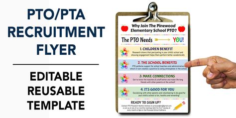 The Top 10 PTO/PTA Forms Every School Needs – TidyLady Printables Pto Membership, Pta Organization, Pta Newsletter, Recruitment Flyer, Membership Form, Pta Board, Pta Membership, Pta Fundraising, Volunteer Recruitment