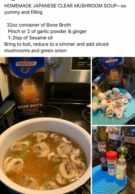 Japanese Clear Mushroom Soup, Clear Mushroom Soup, Hibachi Soup, Family Lunches, Comfort Recipes, Cooking Tips And Tricks, Recipes Instant Pot, Bariatric Diet, Golden Spoon