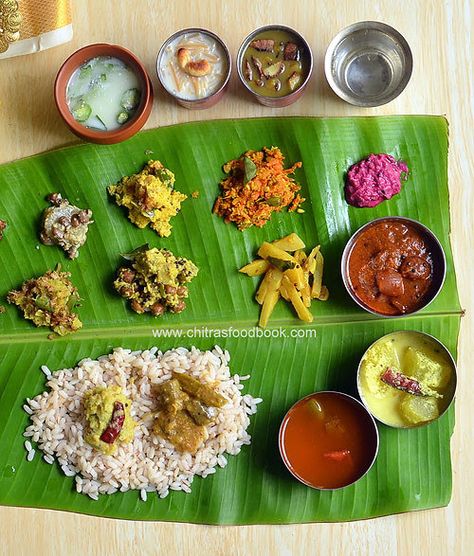 Onam sadya items - Kerala Lunch Menu South Indian Thali Vegetarian, Sadya Kerala, Indian Traditional Food, South Indian Thali, Kerala Dishes, Kerala Cuisine, Onam Sadya, Onam Sadhya, Indian Thali