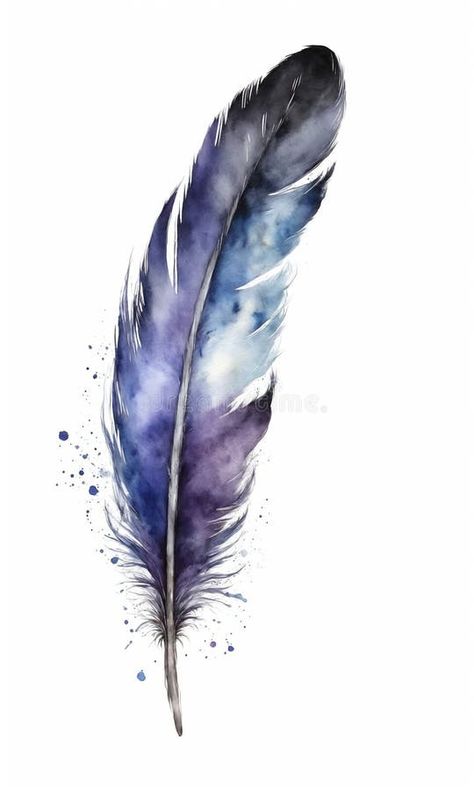 Watercolor drawing of a raven feather. Hand drawn illustration isolated on white background. stock photos Raven Feather, Wild Design, Photos Background, Hand Drawn Illustration, Drawn Illustration, Watercolor Drawing, Nature Images, White Background, Hand Drawn