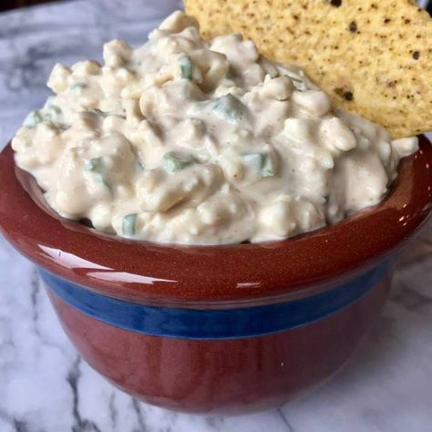 Almost El Azteco Cheese Dip - Anita's Table Talk Smoked Tuna Dip, Cheese Dip Mexican, Smoked Tuna, Cottage Cheese Dips, Sour Cream Enchiladas, Cheese Dip Recipe, Muenster Cheese, Lipton Onion Soup Mix, Cheese Dip Recipes