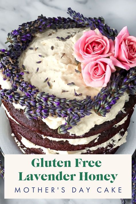 This easy gluten free dessert is the perfect Mother's Day cake! It has a bit of natural sweetness from honey and brings relaxing energy with culinary lavender. It's also refined sugar free, paleo friendly, and has the most amazing cashew honey healthy frosting! #artcakeideas #unusualcakes #glutenfreecakerecipeseasy Gluten Free Honey Cake Recipe, Lavender Honey Cake, Lavender Cake Recipe, Best Gluten Free Cake Recipe, Gluten Free Cake Recipes Easy, Easy Healthy Cake, Easy Gluten Free Dessert, Cashew Frosting, Healthy Frosting