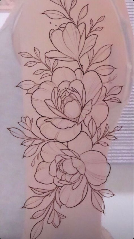 Sleeve Flower Tattoo, Tattoo Designs Floral, Positivity Tattoo, Tato Mandala, Rosen Tattoo Frau, Flower Tattoo Drawings, Floral Tattoo Sleeve, Tattoos For Black Skin, Fabric Paint Designs