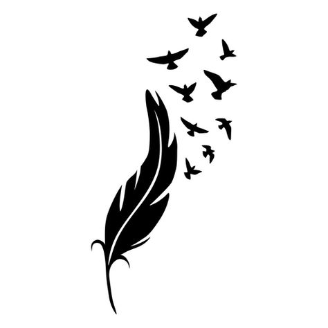 Birds Tattoo Design, Feather Png, Feather With Birds Tattoo, Wing Tattoo Men, Vogel Silhouette, Bicycle Illustration, Black Bird Tattoo, Feather Graphic, Feather Drawing