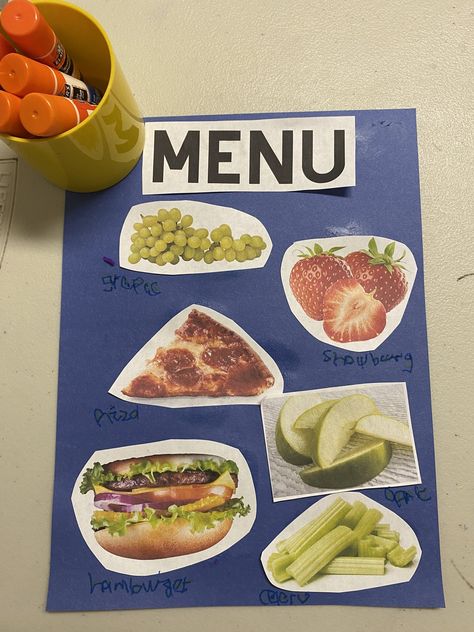 Make a Menu Activity for Preschoolers — My Preschool Place Activity For Preschoolers, Nutrition Activities, Healthy Menu, Hand Crafts For Kids, Food Projects, Healthy Heart, Community Helpers, Math Activities Preschool, Food Ads