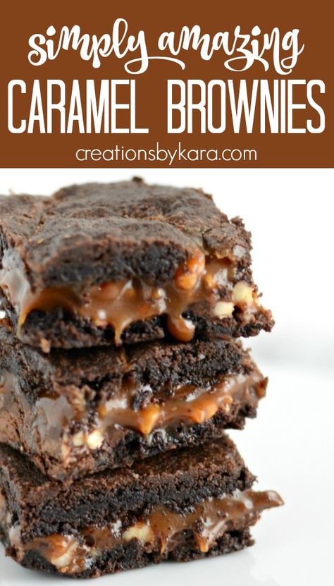 Caramel Filled Brownies, Caramel Brownies Recipe, Chocolate Caramel Brownies, Cookie Sandwiches, Chewy Brownies, Caramel Brownies, Brownie Ingredients, Dark Chocolate Cakes, Cold Desserts