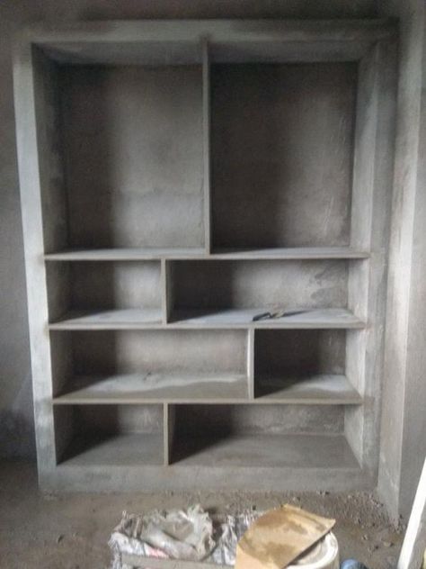 Concrete Closet, Almirah Designs For Bedroom, Shelf Designs For Hall, Concrete Shelf, Tv Shelf Design, Designs For Bedrooms, Wall Wardrobe Design, Casa Hobbit, Almirah Designs