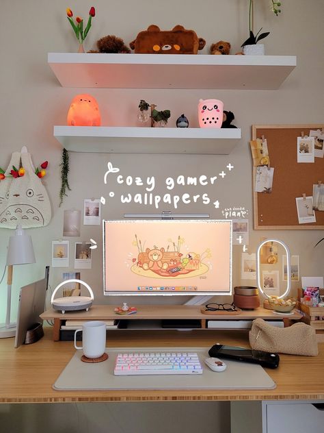 Cozy Gamer, Cozy Desk, Study Desk Decor, Gamer Room Decor, Cozy Home Office, Desk Inspiration, Office Room Decor, Study Room Decor, Inspire Me Home Decor