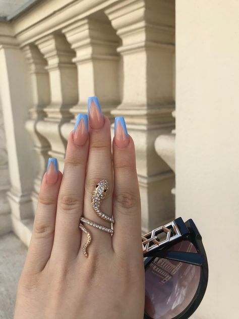 Blue French Tip Nails Coffin Medium, Blue French Nails, Dark Blue Nails, Spring Break Nails, Blue French Tips, Neon Quotes, 2024 Nails, Flipagram Instagram, Short Gel Nails