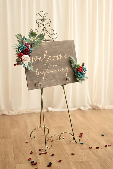 Welcome your guests to your special day with elegant wedding entryway decor.Create an elegant and inviting atmosphere with premium wedding sign decor, entryway table decor, freestanding flower arrangements, and more timeless designs.Coordinate their sophisticated color palettes with other wedding decorations to transfo Wedding Entryway Decor, Wedding Sign Flowers, Wedding Entryway, Decor Entryway Table, Haldi Decoration Ideas, Sign Flowers, Flower Swag, Wedding Sign Decor, Winter Wedding Decor