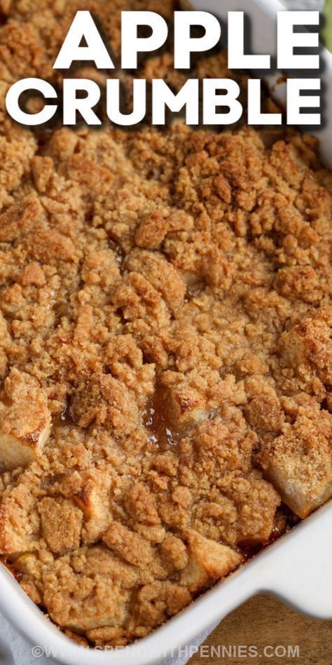 Homemade Apple Crumble is the perfect dessert to serve for Thanksgiving or Christmas. With apples, cinnamon, and a crumble topping, it’s so warm and cozy. Serve it right from the oven with a scoop of ice cream! #applecrumble #homemade #dessert #spendwithpennies Recipe For Apple Crumble, Apple Crumble Recipe Easy, Apple Recipes Easy Healthy, Gluten Free Apple Recipes, Apple Recipes Healthy, Apple Crumble Recipe, Apple Crisp Easy, Apple Crumb, Apple Recipes Easy