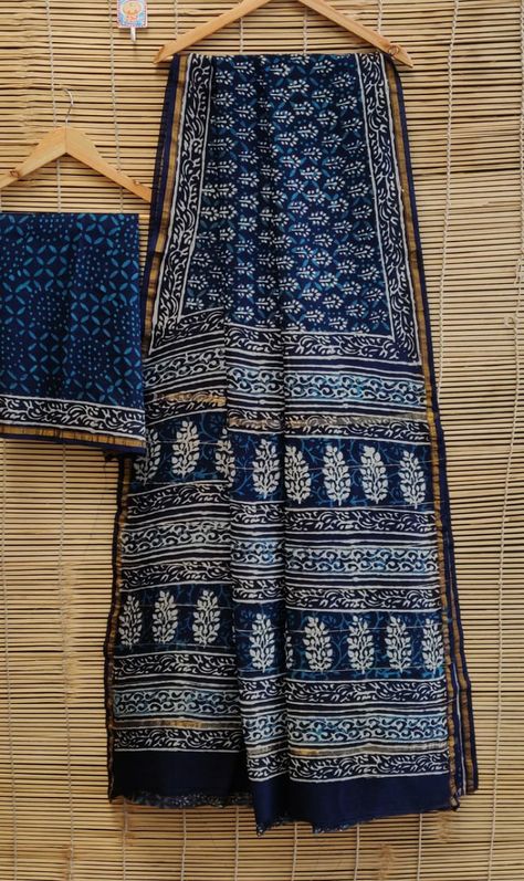 Bagru Print Sarees, Ajrakh Motifs, Dupatta Ideas, Kalam Kari, Saree Pattern, Designer Dupatta, Saree Blouse Styles, Silk Sarees With Price, Chanderi Saree