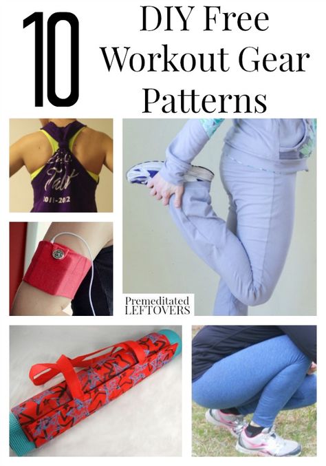 10 DIY Free Fitness Gear Patterns including a DIY yoga mat carrier, free pattern for headbands, yoga pants pattern, and how to make a workout tank top. Diy Yoga Mat, Sewing Knits, Yoga Pants Pattern, Diy Yoga, Yoga Mat Carrier, Diy Workout, Yoga Outfit, Sewing Clothing, Workout Tank Top