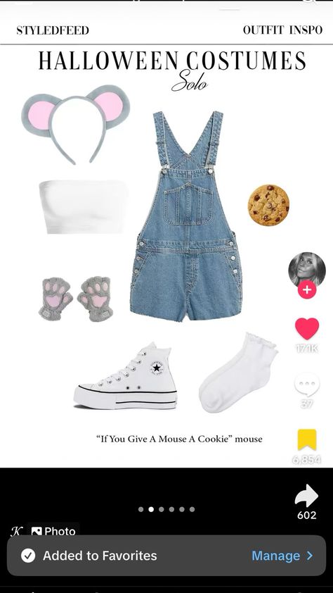 Halloween Costumes With Overalls, Costumes With Overalls, Cookie Halloween Costume, Storybook Character Costumes, Cookie Costume, Cute Group Halloween Costumes, Mouse A Cookie, Classy Halloween Costumes, White Overalls