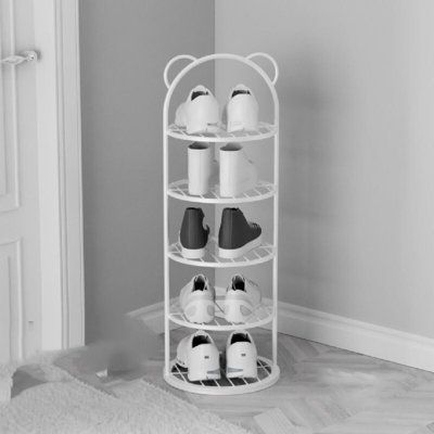 Simple but not simple, unlock a new home life | Rebrilliant Mini 5 Pair Shoe Rack Metal in White | 31.1 H x 10.62 W x 10.62 D in | Wayfair | Organization Mini Shoe Rack, Shoe Rack Metal, White Shoe Rack, Shoe Rack For Small Spaces, Space Saving Shoe Rack, Narrow Shoe Rack, Metal Shoe Rack, Metal Room, Shoe Organizers