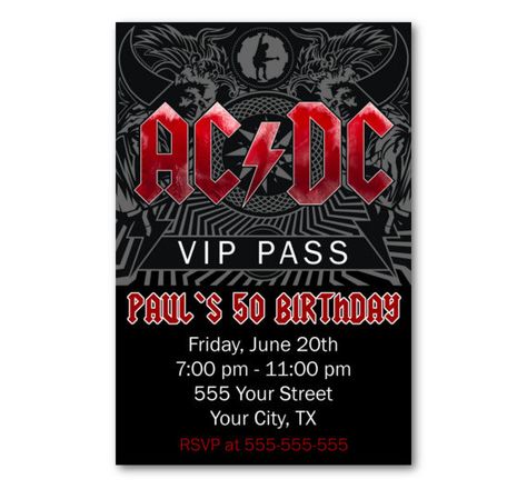 Cool Musical Theme Birthday Party Invitations Templates Free Download  Download this invitation for FREE at https://www.drevio.com/musical-theme-birthday-party-invitations-templates-free-download/ Acdc Theme Party, Rock N Roll Birthday Party Invitations, Rock Birthday Invitation, Acdc Birthday Party, Acdc Party, Metal Birthday Party, Festa Rock Roll, Vip Pass Invitation, Rock Birthday