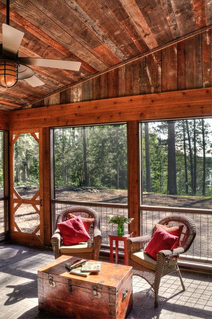 Wynne Lake 1 - Rustic - Exterior - Minneapolis - by Lands End Development - Designers & Builders | Houzz Cabin Porches, Porch Kits, Dogs Stuff, Building A Porch, Rustic Porch, Home Improvement Loans, Land's End, House With Porch, Porch Design